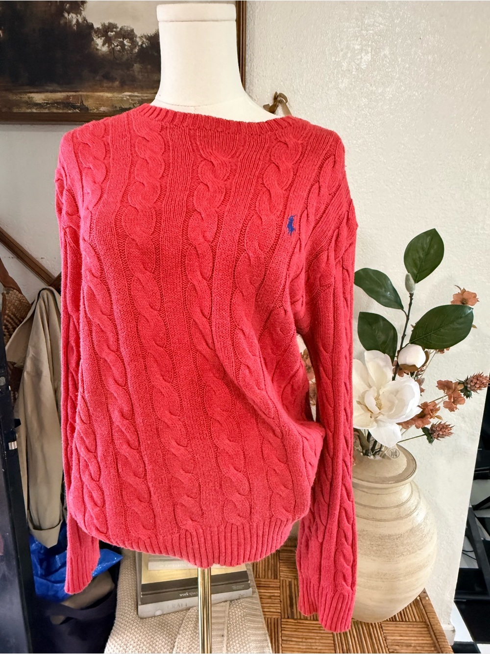 Polo by Ralph Lauren Women's Cable-Knit Crewneck Sweater - Coral